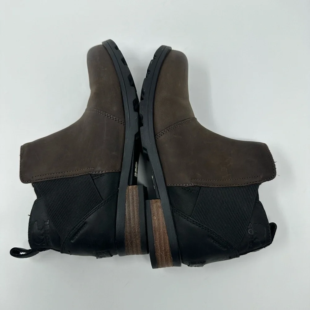 Sorel Womens Size 7 .5 Emelie Chelsea Boots Quarry Black Leather Waterproof Shoe - Picture 5 of 12